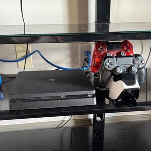 Sony PS4 Slim Console with Black and Orange Controllers with Charging Station